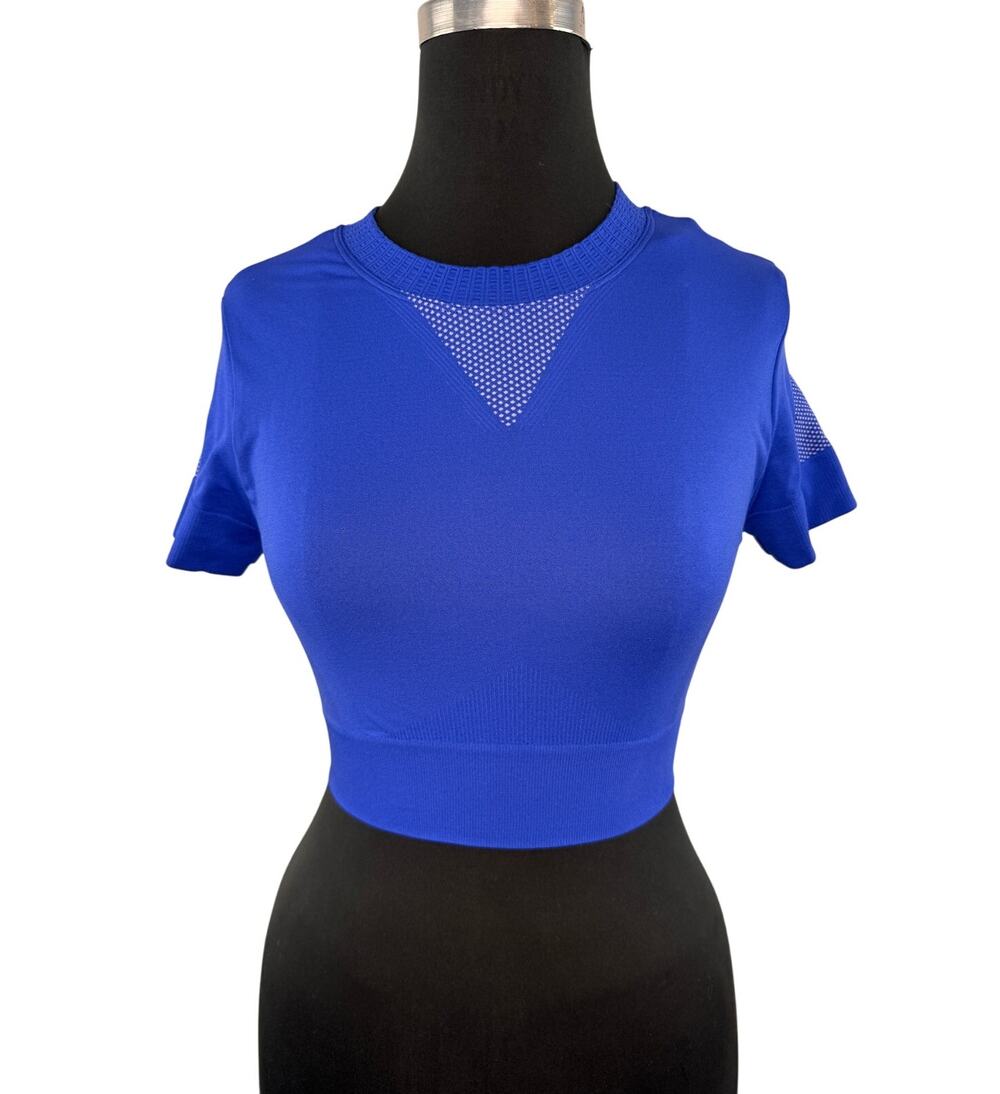 Ivy Park 04 Blue Crop Top Cotton Ribbed Crew Neck Casual Pullover Size L/XL